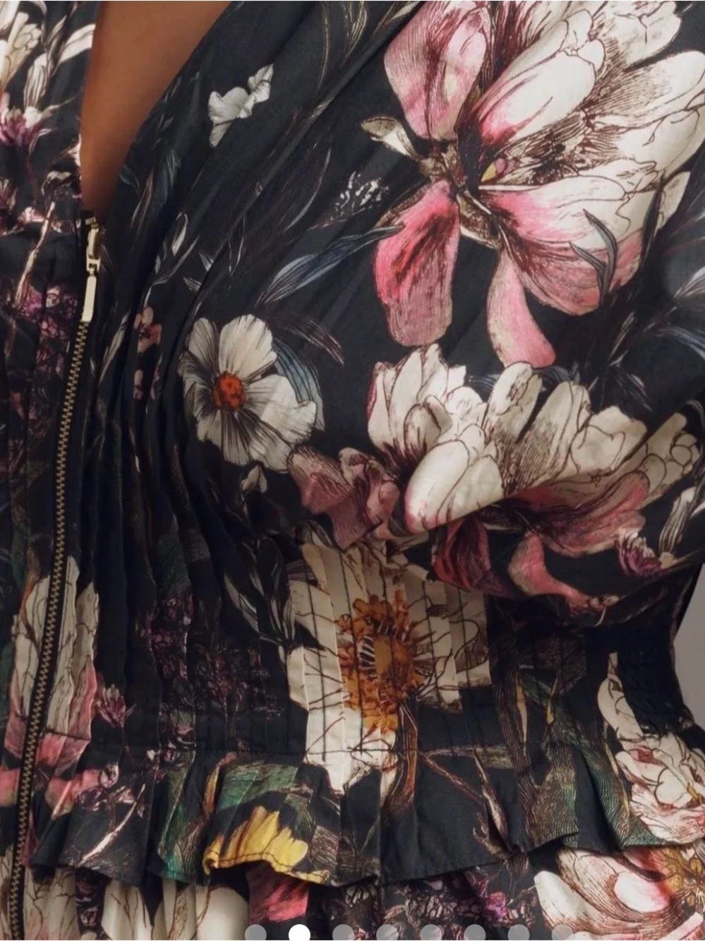Anthropologie Black Floral Zip-Front Midi Dress - Picture 2 of 4
